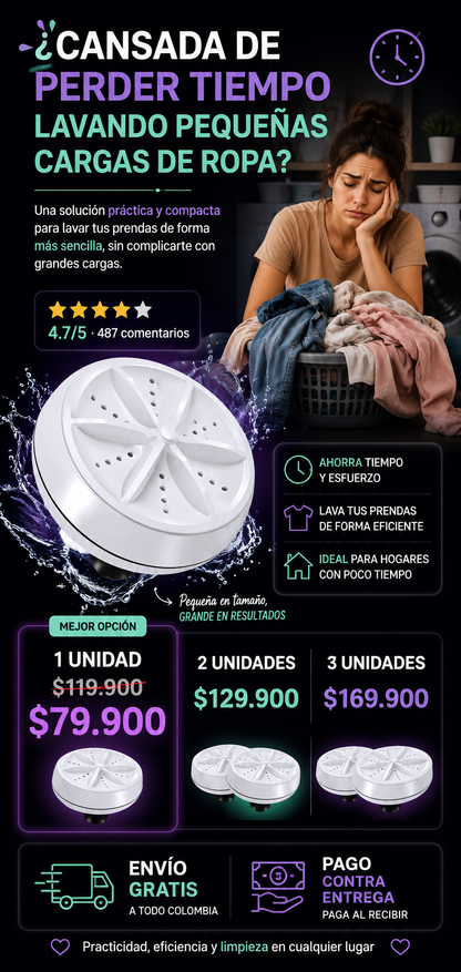 AquaTurbo – Mini Lavadora Portátil de Alta Eficiencia