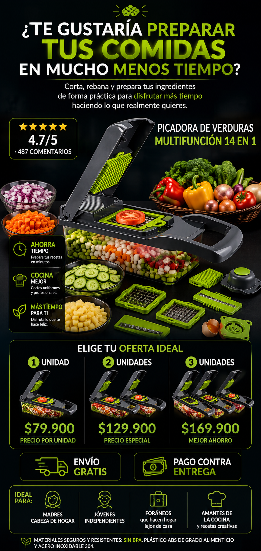 CortaFácil 14 en 1 - Picadora Multifunción de Verduras y Frutas