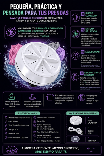 AquaTurbo – Mini Lavadora Portátil de Alta Eficiencia