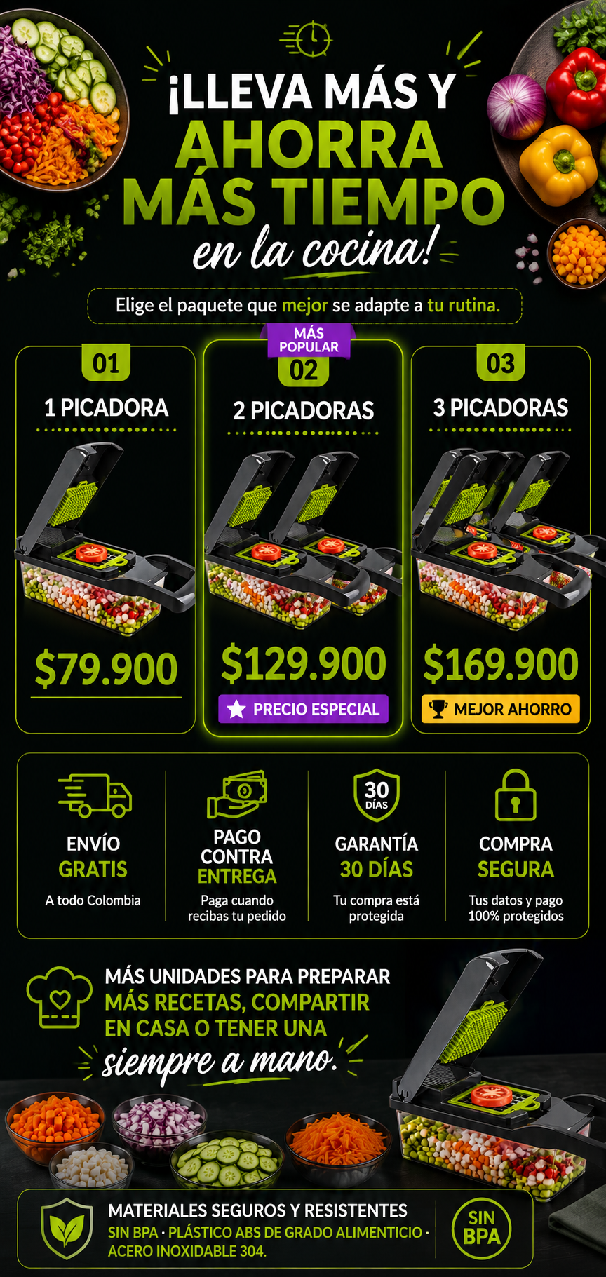 CortaFácil 14 en 1 - Picadora Multifunción de Verduras y Frutas