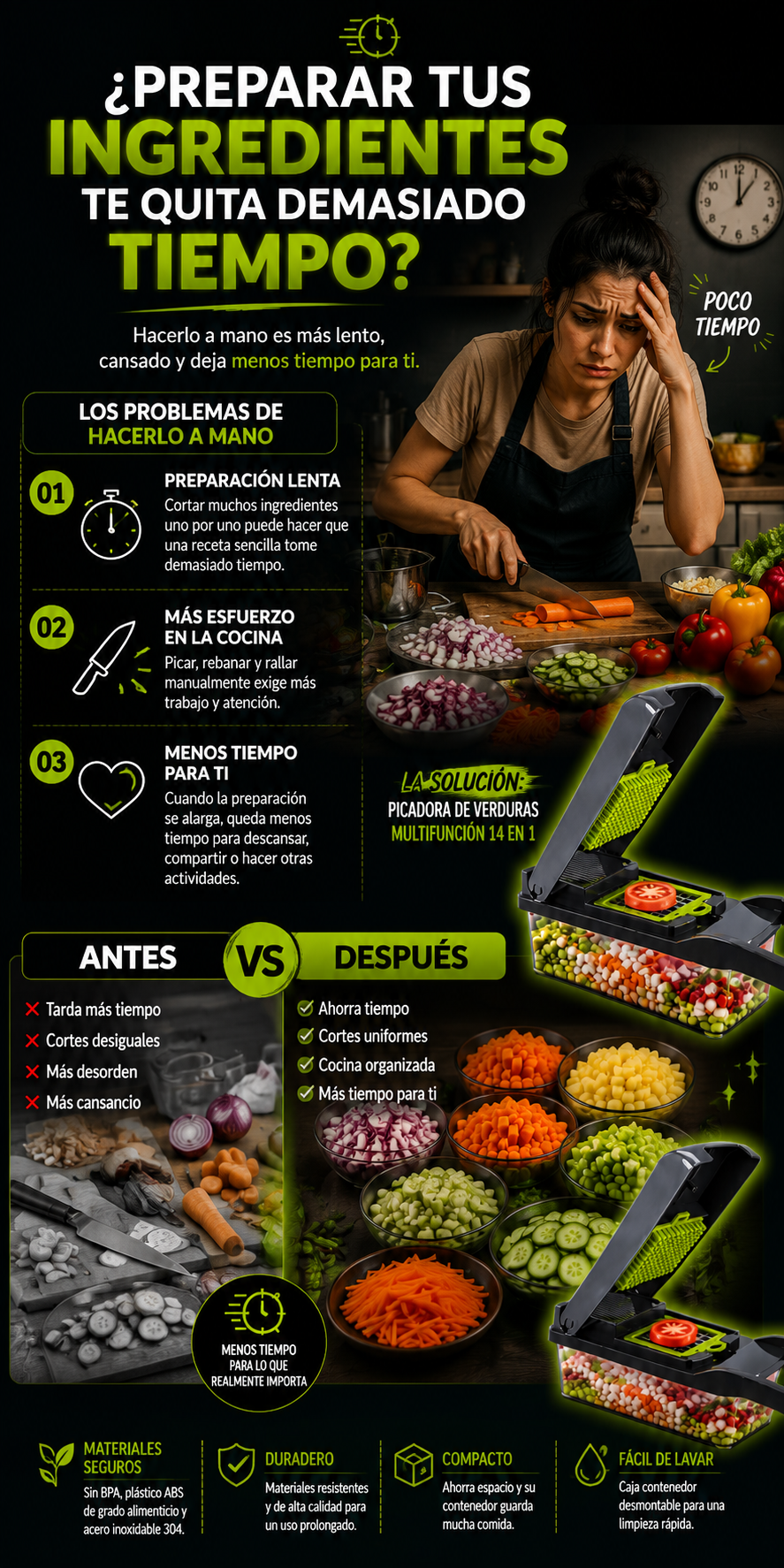 CortaFácil 14 en 1 - Picadora Multifunción de Verduras y Frutas
